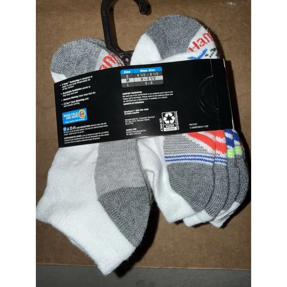Hanes Boys Extreme Value No Show Socks, 10 Pack Multi-Color Medium size 9-2.5